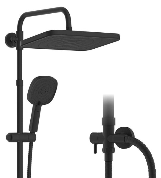 Set doccia con soffione, dotato di doccetta manuale, altezza regolabile, senza miscelatore, deviator in ottone, dimensioni 30x20 cm, colore nero