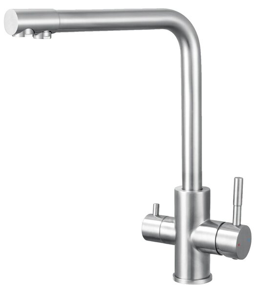 Rubinetto da cucina, design a tre vie, due maniglie, cromato, attacco G3/8