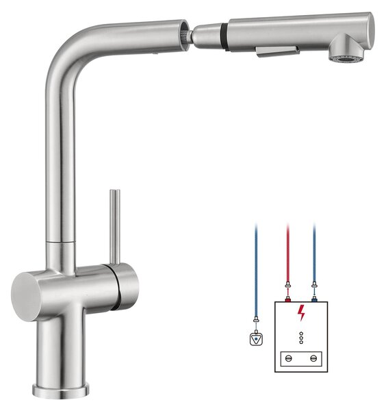 Rubinetto da cucina, doccetta estraibile, design girevole, rubinetto per bassa pressione, attacco G3/8