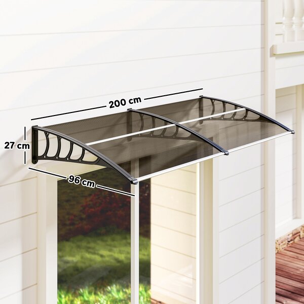 Outsunny Pensilina da Esterno per Finestre e Porte, in Policarbonato e Alluminio, 200x100x26cm - Marrone|Aosom