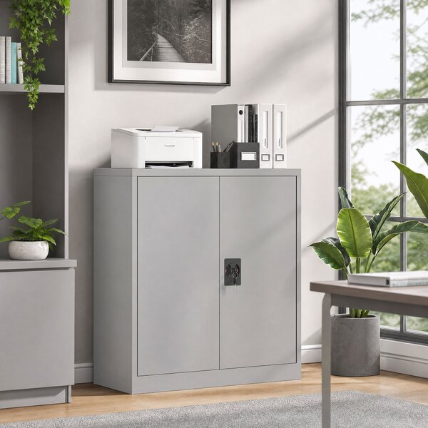 Vinsetto Armadietto Mobile Ripiano Regolabile Chiusura di Sicurezza per Casa Ufficio Garage Acciaio 80x40x92.5cm Grigio|Aosom