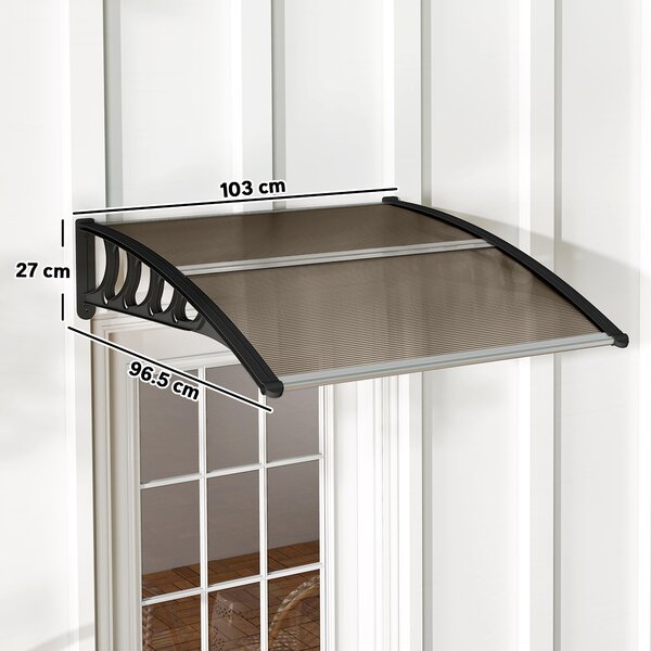 Outsunny Tettoia da Esterno in Policarbonato per Porte e Finestre con Kit Montaggio 100x100x26cm - Marrone|Aosom
