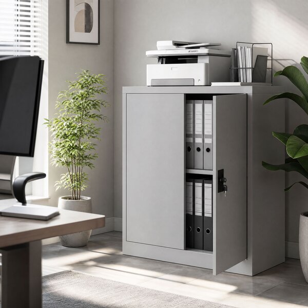 Vinsetto Armadietto Mobile Ripiano Regolabile Chiusura di Sicurezza per Casa Ufficio Garage Acciaio 80x40x92.5cm Grigio|Aosom
