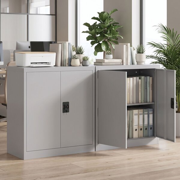 Vinsetto Armadietto Mobile Ripiano Regolabile Chiusura di Sicurezza per Casa Ufficio Garage Acciaio 80x40x92.5cm Grigio|Aosom