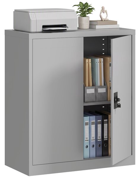 Vinsetto Armadietto Mobile Ripiano Regolabile Chiusura di Sicurezza per Casa Ufficio Garage Acciaio 80x40x92.5cm Grigio|Aosom