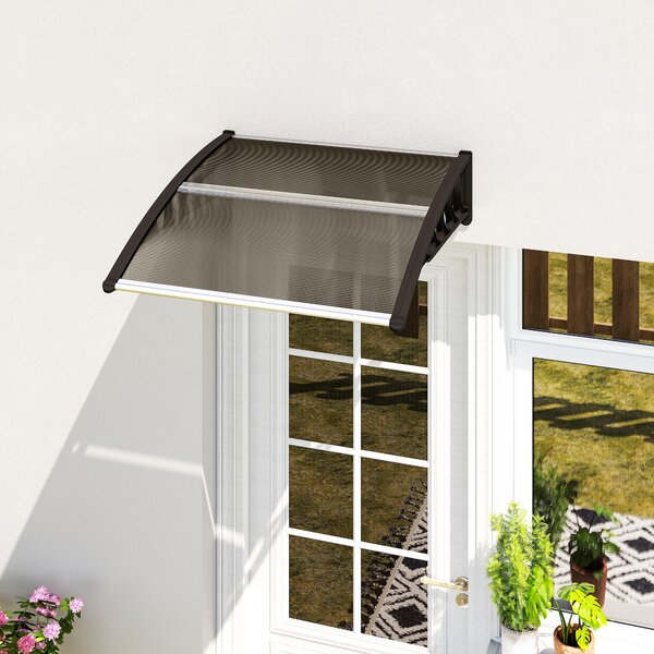 Outsunny Tettoia da Esterno in Policarbonato per Porte e Finestre con Kit Montaggio 100x100x26cm - Marrone|Aosom