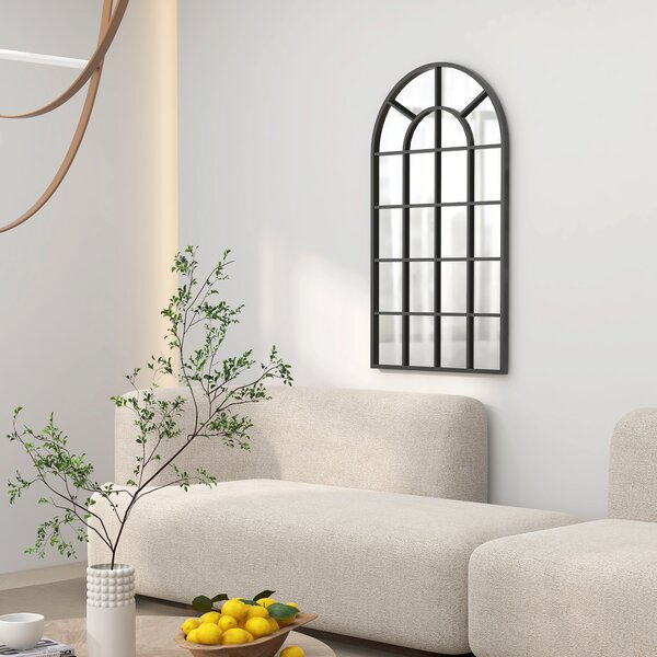 HOMCOM Specchio ad Arco per Casa e Ufficio con Montaggio a Parete, in Vetro e Metallo, 62x2.5x110 cm, Nero|Aosom
