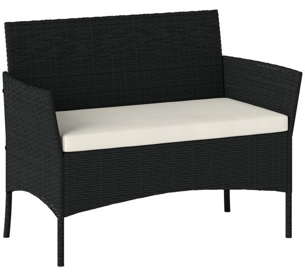 Outsunny Divano da Giardino a 2 Posti con Cuscino e Braccioli in Rattan PE e Acciaio, 100x54x80cm, Nero
