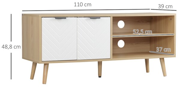 HOMCOM Mobile TV 46" max in Truciolato e Legno con 2 Ripiani Aperti e Armadietto, 110x39x48.8 cm|Aosom