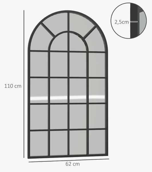 HOMCOM Specchio ad Arco per Casa e Ufficio con Montaggio a Parete, in Vetro e Metallo, 62x2.5x110 cm, Nero|Aosom