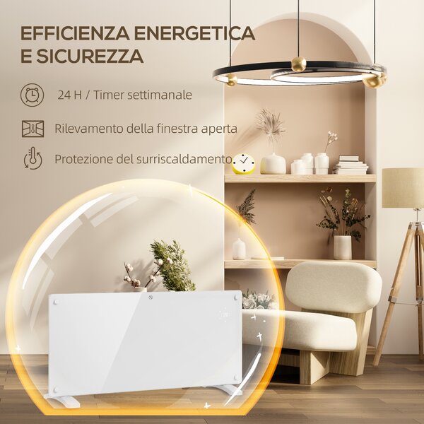 HOMCOM Stufetta Elettrica a Convezione 2000W Temperatura Regolabile, Riscaldatore con Telecomando, Timer 24h e Settimanale, Bianco | Aosom Italy