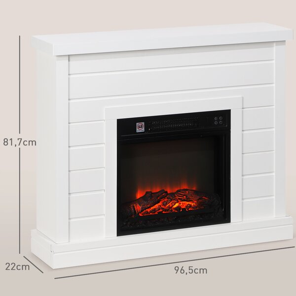 HOMCOM Camino Elettrico 1800W con Effetto Fiamma e Telecomando, in Legno, Metallo e Vetro, 96.5x22x81.7 cm, Bianco