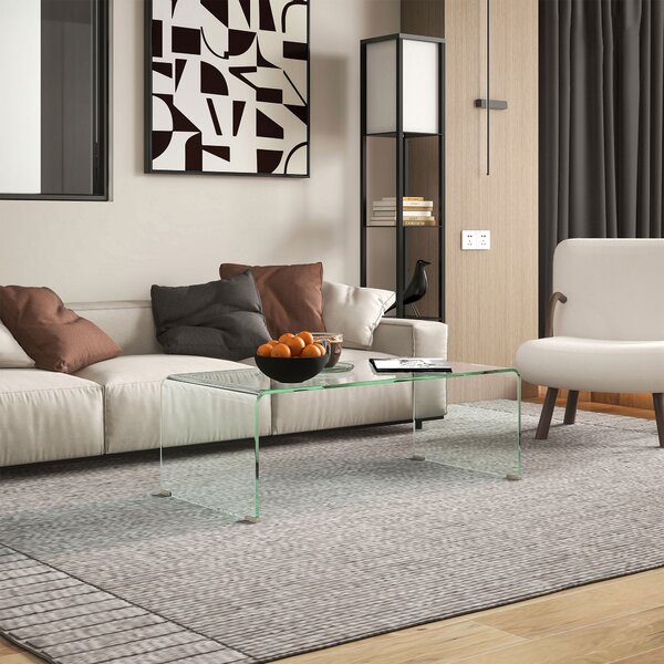 HOMCOM Tavolino in Vetro Temperato Moderno da Salotto con Design Monoblocco, 100x50x35 cm, Trasparente