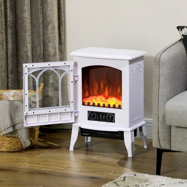 HOMCOM Camino da Terra Elettrico Potenza 1000W / 2000W con Effetto Fiamma Regolabile, 39x23x56.5cm, Bianco | Aosom Italy