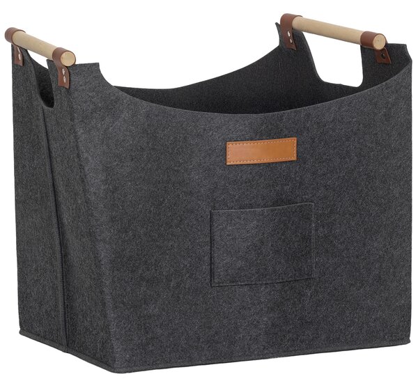 Outsunny Borsa in Feltro Portalegna da Interno con Manici in Legno, Capacità 15 kg, 45x32x40 cm, Grigio | Aosom Italy