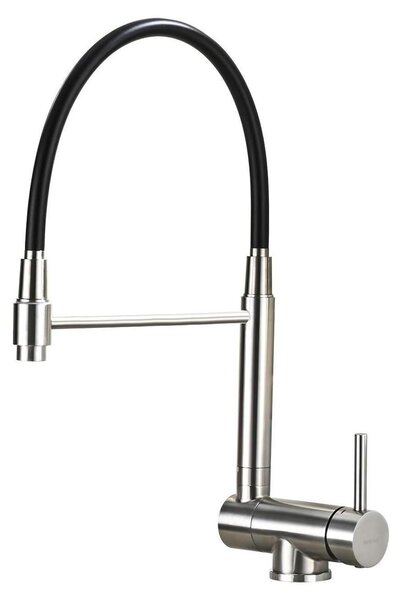 Miscelatore da cucina estraibile, orientabile a 360° e pieghevole, in acciaio inossidabile spazzolato, colore argento