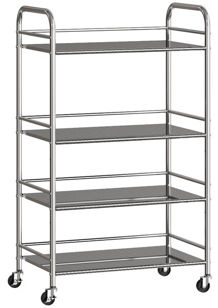HOMCOM Carrello Multiuso a 4 Livelli con 2 Ripiani Regolabili e Bordi Rialzati, in Acciaio Inox, 60x35x100 cm | Aosom Italy