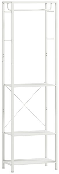 HOMCOM Appendiabiti con Scarpiera a 2 Livelli, Barra Appendi Abiti, 4 Ganci, Mensola Superiore, 52x30x180 cm, Bianco | Aosom Italy