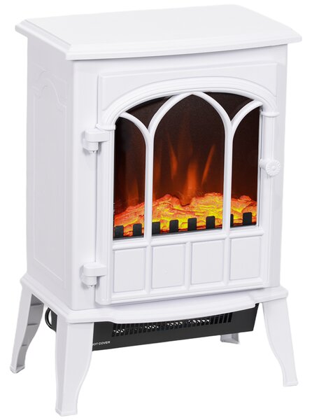 HOMCOM Camino da Terra Elettrico Potenza 1000W / 2000W con Effetto Fiamma Regolabile, 39x23x56.5cm, Bianco | Aosom Italy