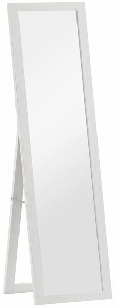 HOMCOM Specchio da Terra a Figura Intera con Cornice e Supporto, in Legno e Vetro, 37x40x155 cm, Bianco | Aosom Italy