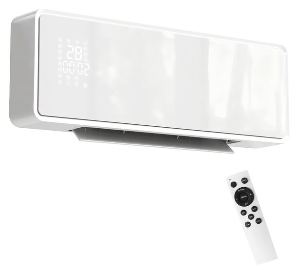 HOMCOM Stufa Ceramica 2000W a Parete con 3 Modalità, Temperatura Regolabile, Timer, Telecomando, Blocco Bambini, Bianco | Aosom Italy