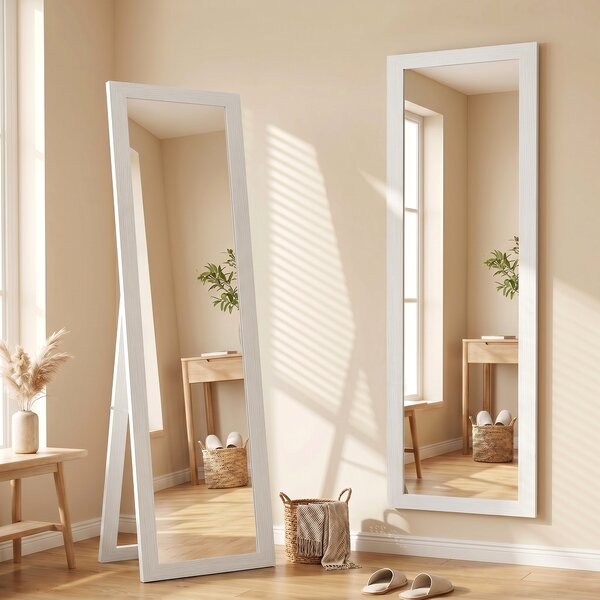 HOMCOM Specchio da Terra a Figura Intera con Cornice e Supporto, in Legno e Vetro, 37x40x155 cm, Bianco | Aosom Italy