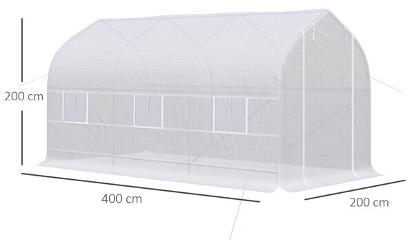 Outsunny Serra a Tunnel Anti-UV con 6 Finestre a Rete e Ingresso Arrotolabile, in Metallo e PE, 4x2x2 m, Bianco | Aosom Italy