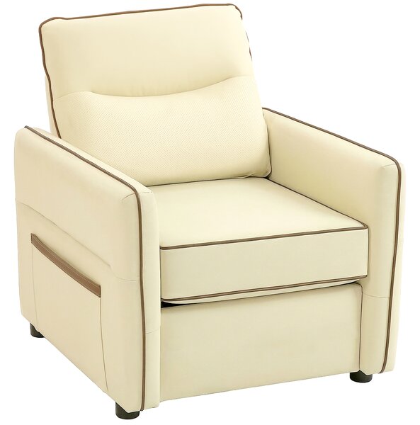 HOMCOM Poltrona da Salotto Moderna con Imbottitura Spessa, Tasca Laterale e Rivestimento in Finta Pelle, Beige | Aosom Italy