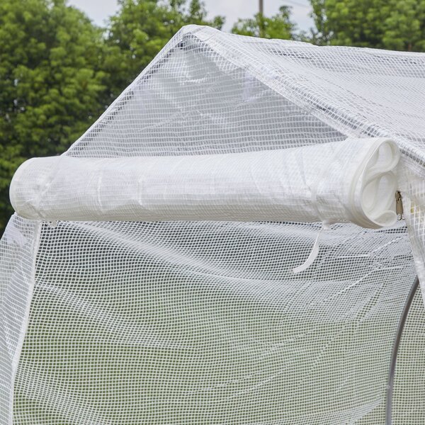 Outsunny Serra a Tunnel Anti-UV con 6 Finestre a Rete e Ingresso Arrotolabile, in Metallo e PE, 4x2x2 m, Bianco | Aosom Italy