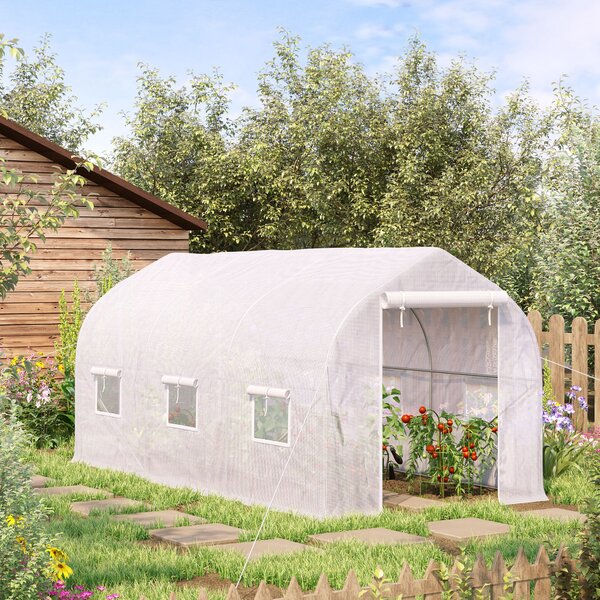 Outsunny Serra a Tunnel Anti-UV con 6 Finestre a Rete e Ingresso Arrotolabile, in Metallo e PE, 4x2x2 m, Bianco | Aosom Italy
