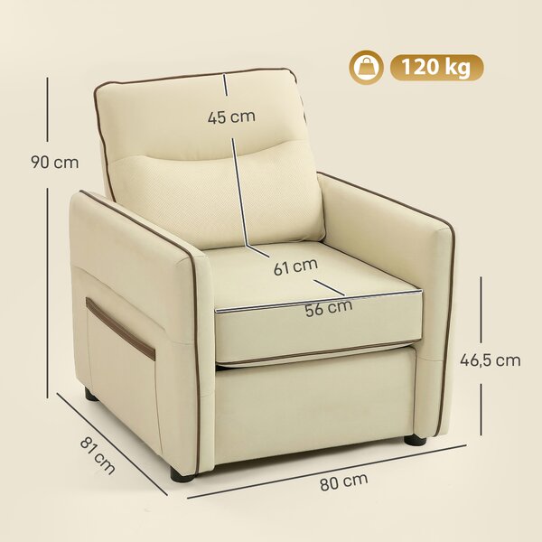 HOMCOM Poltrona da Salotto Moderna con Imbottitura Spessa, Tasca Laterale e Rivestimento in Finta Pelle, Beige | Aosom Italy