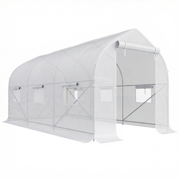 Outsunny Serra a Tunnel Anti-UV con 6 Finestre a Rete e Ingresso Arrotolabile, in Metallo e PE, 4x2x2 m, Bianco | Aosom Italy