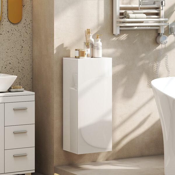 HOMCOM Mobiletto Bagno Pensile con 2 Ripiani in Vetro Regolabili e Anta Senza Maniglia, Bianco Lucido | Aosom Italy