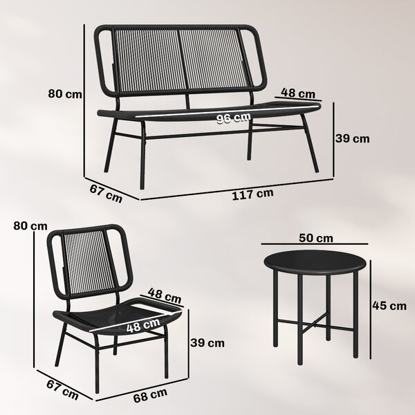 Outsunny Set Mobili Giardino Rattan 4 Pezzi, Divano Esterno con Tavolino Metallo, Nero | Aosom Italy