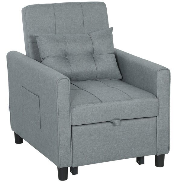 HOMCOM Divano Letto Pieghevole Convertibile con Schienale Regolabile e Cuscino, Grigio | Aosom Italy
