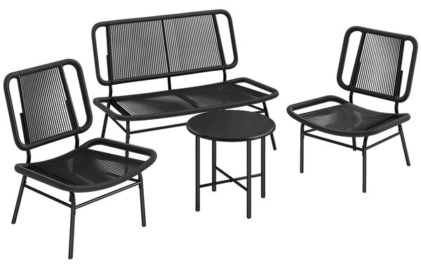 Outsunny Set Mobili Giardino Rattan 4 Pezzi, Divano Esterno con Tavolino Metallo, Nero | Aosom Italy