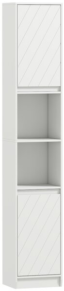 HOMCOM Mobile Colonna Bagno Salvaspazio in Legno con 2 Armadietti e Ripiani, 30x24x170 cm, Bianco | Aosom Italy
