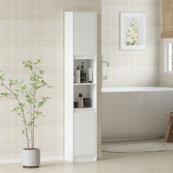 HOMCOM Mobile Colonna Bagno Salvaspazio in Legno con 2 Armadietti e Ripiani, 30x24x170 cm, Bianco | Aosom Italy