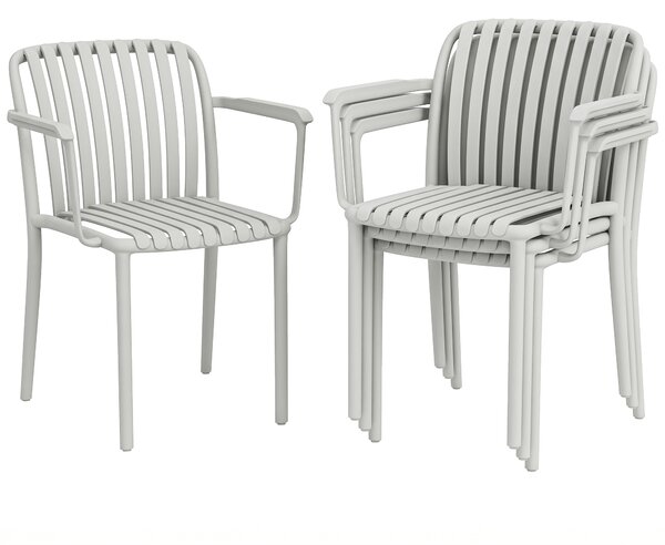 Outsunny Set di 4 Sedie Giardino Impilabili, Design Doghe e Braccioli. | Aosom Italy