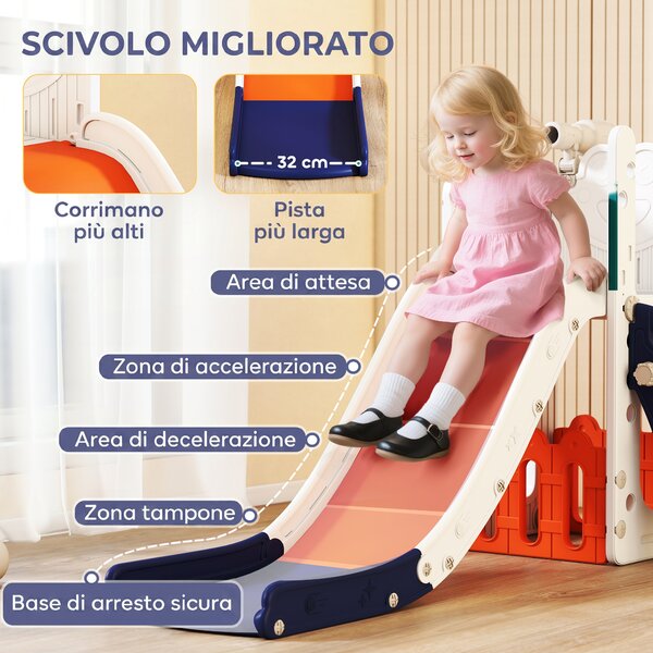 AIYAPLAY Set Scivolo per Bambini 5 in 1 con Canestro, Scaletta, Telescopio e Contenitori, Età 1-3 Anni, Blu scuro | Aosom Italy