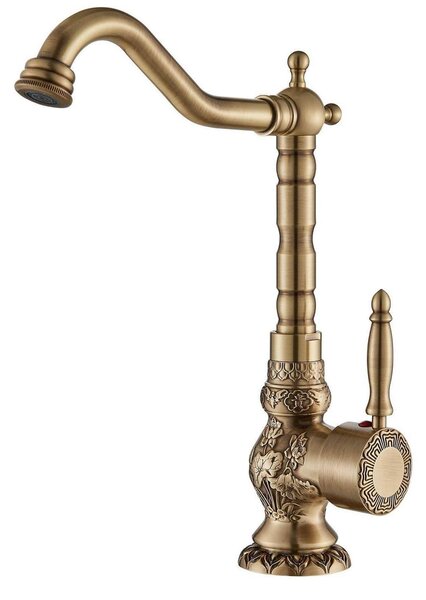 Miscelatore monocomando per lavabo, in ottone anticato, con altezza regolabile e rotazione a 360°