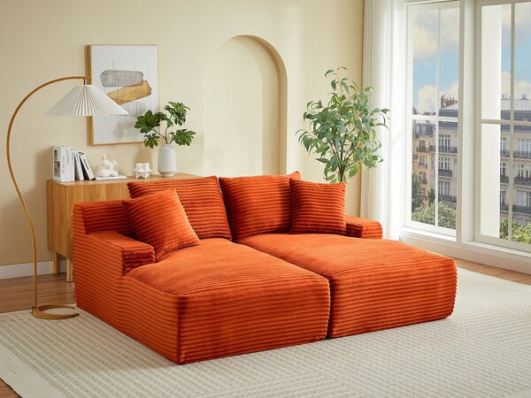 Divano 3 posti comfort con seduta profonda in velluto a coste grosse terracotta - DONILIA