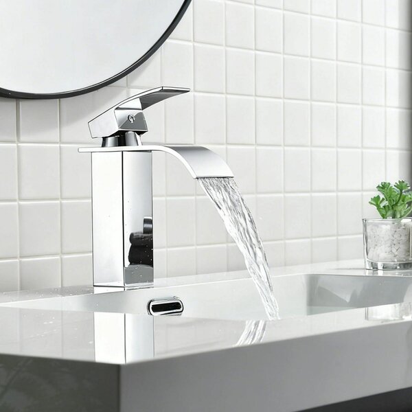 Miscelatore monocomando per lavabo, modello a cascata, cromato, altezza 182 mm