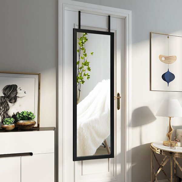 Costway Specchio a figura intera sulla porta o sul muro, Specchio per camera da letto salone spogliatoio 120x37cm Nero