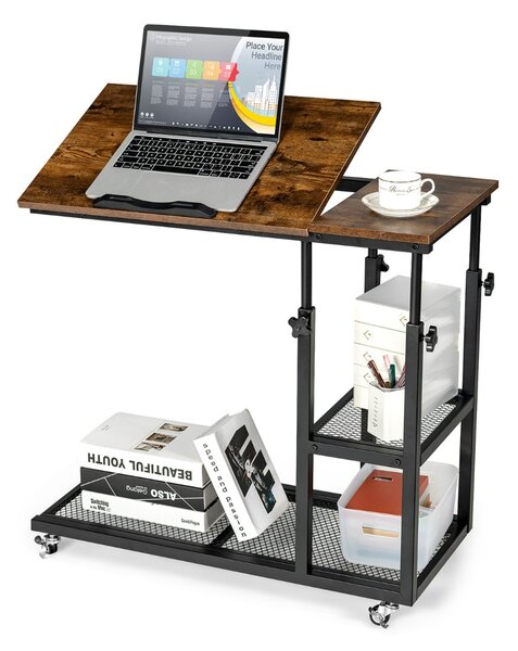 Costway Tavolo regolabile in altezza con superficie inclinabile, Tavolino laterale a forma di C per computer Caffè