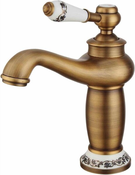 Miscelatore monocomando in ottone anticato per lavabo, con attacco per acqua calda e fredda G3/8