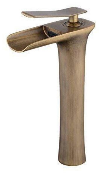 Rubinetto a cascata, stile antico, in bronzo o ottone, per lavabo, miscelatore monocomando con bocchetta a cascata