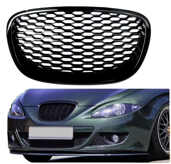 Griglia anteriore paraurti, realizzata in plastica ABS, lunghezza 49,8 cm, larghezza 31,3 cm, altezza 8,4 cm, compatibile con Seat Leon MK2 dal 2006 al 2009