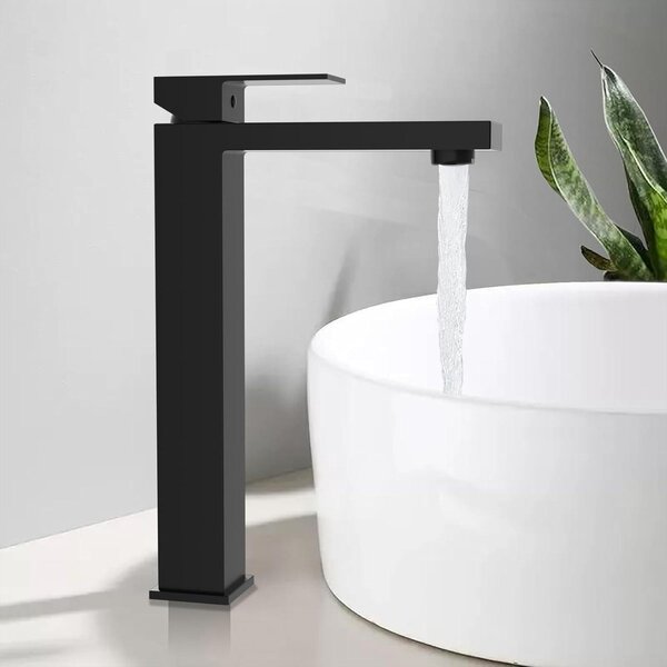 Miscelatore monocomando per lavabo, finitura nera opaca, in acciaio inossidabile, altezza del beccuccio 29,5 cm, adatto per lavabi da appoggio