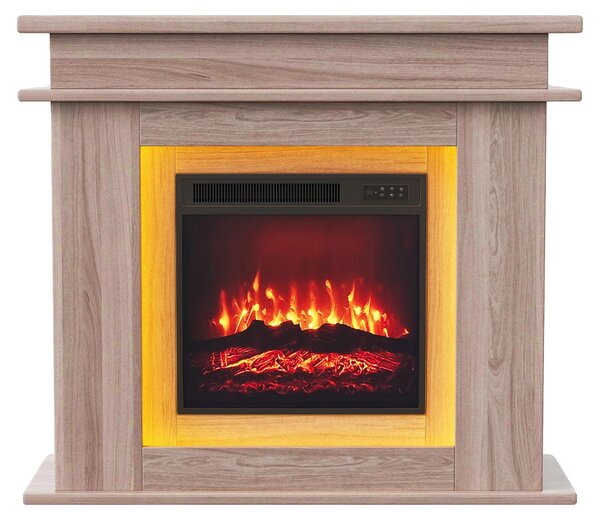 Camino elettrico, effetto fiamma realistico, luminosità regolabile, finitura in legno di quercia